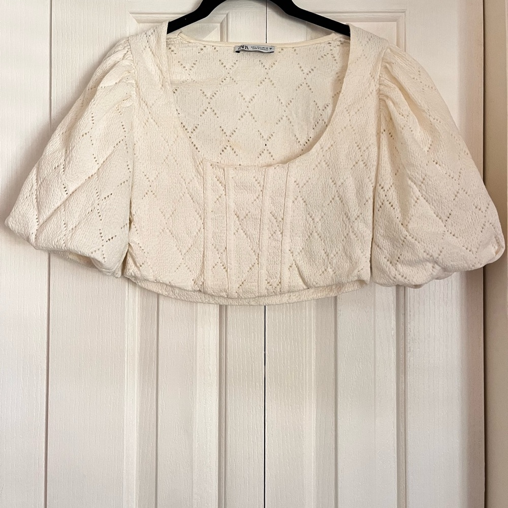 Zara Cream Women's Puff Sleeve Blouse
